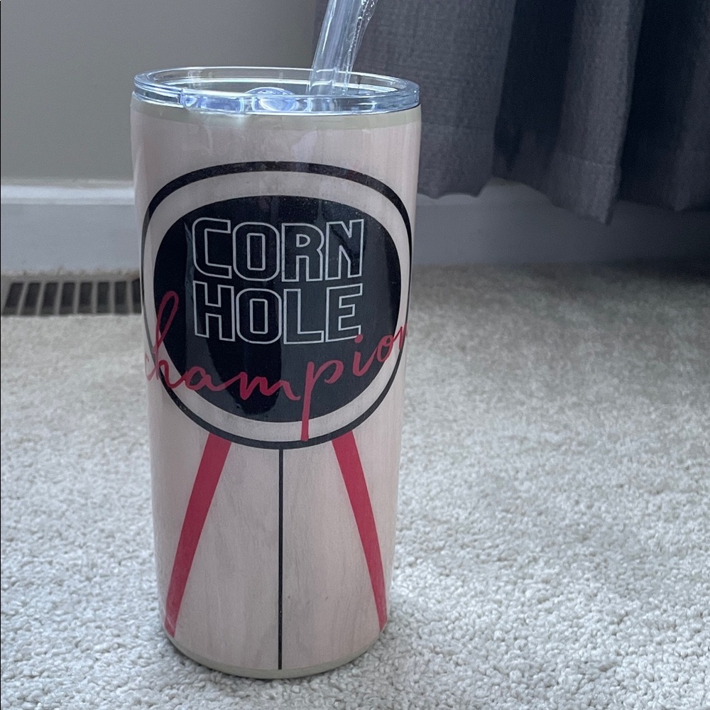 Cornhole Champion Tumbler with Straw - Red and Black
